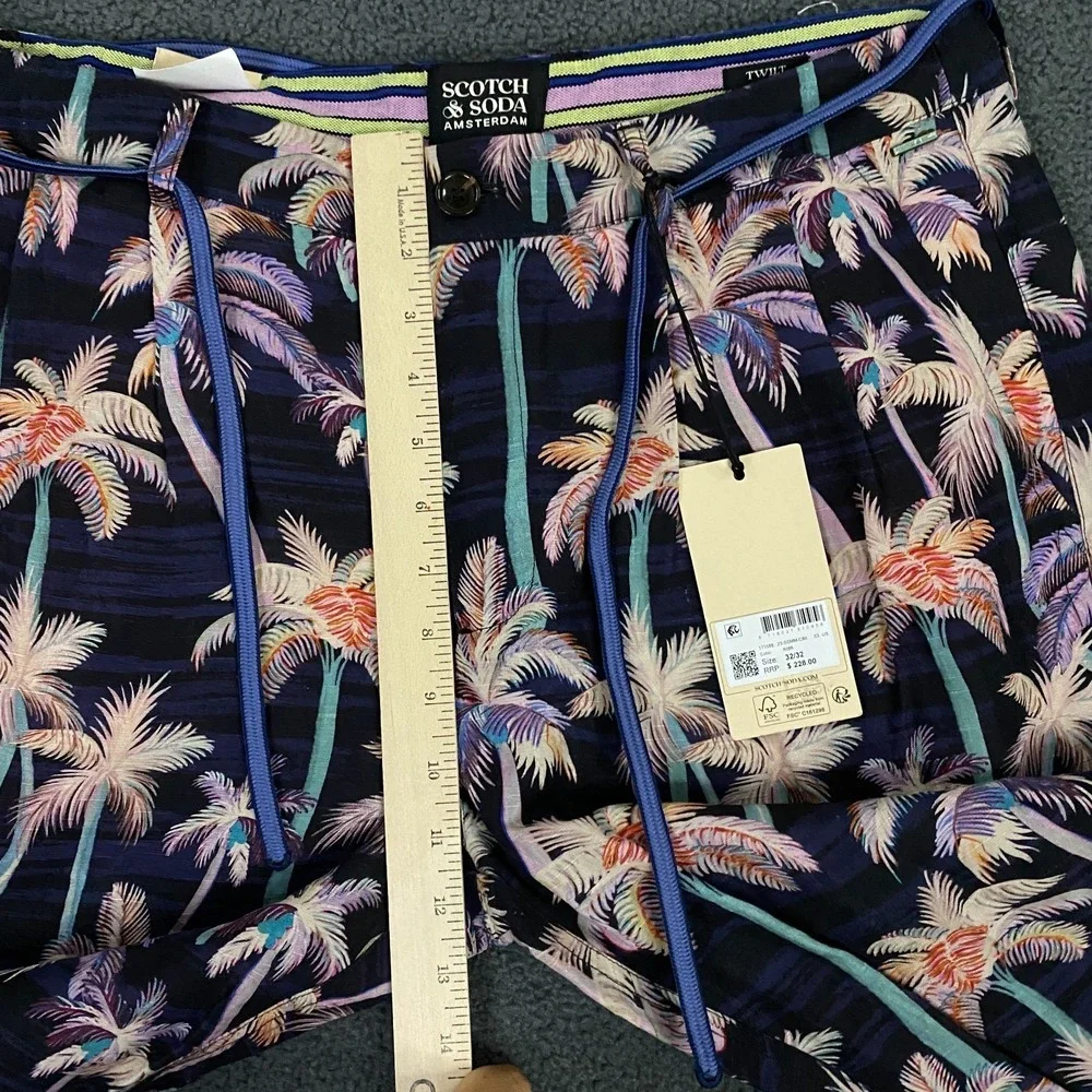 Scotch & Soda Palm Tree Printed 2 Piece Suit size XL 32x28 Linen Lightweight